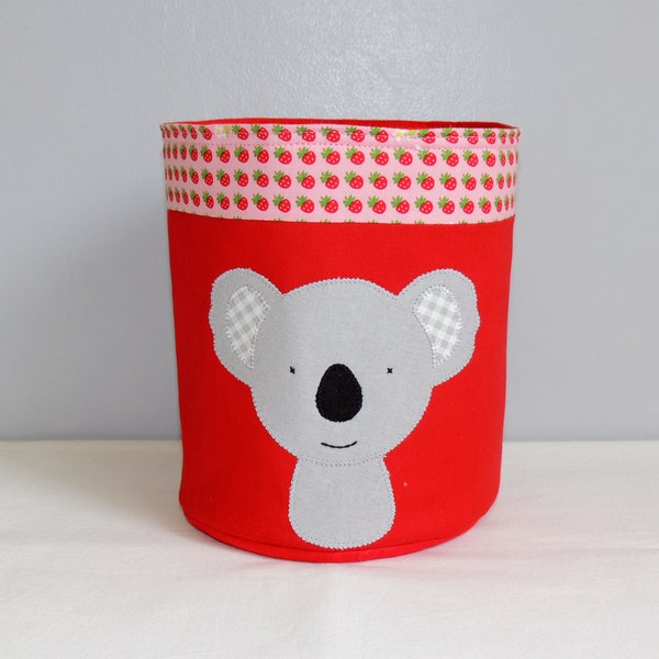 Corbeille tissu, koala, coton rouge, panière, rangement