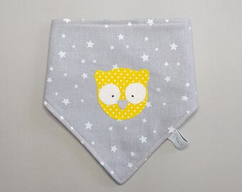 Tour de cou, snood bandana, hibou, coton gris et bleu