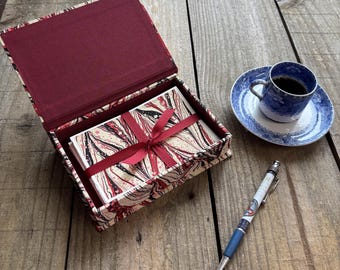 Handmarbled paper notecard box with matching cards