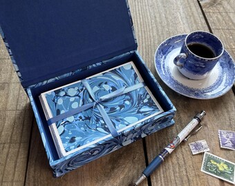 Handmarbled paper covered box with matching notecards