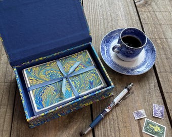 Handmarbled paper covered notecard box