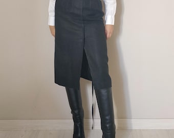 YVES SAINT LAURENT 80s black flax pencil skirt