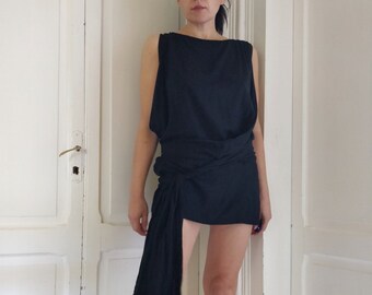 ANN DEMEULEMEESTER black mini dress with ribbons