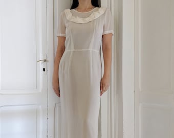 COMME DES GARÇONS 1999 silk ivory long dress with origami embellishment, Made in Japan