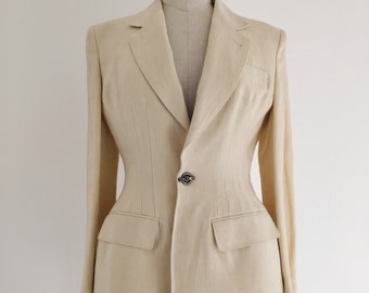 JEAN PAUL GAULTIER 1988 pure linen ivory Bar blazer, Made in Italy,