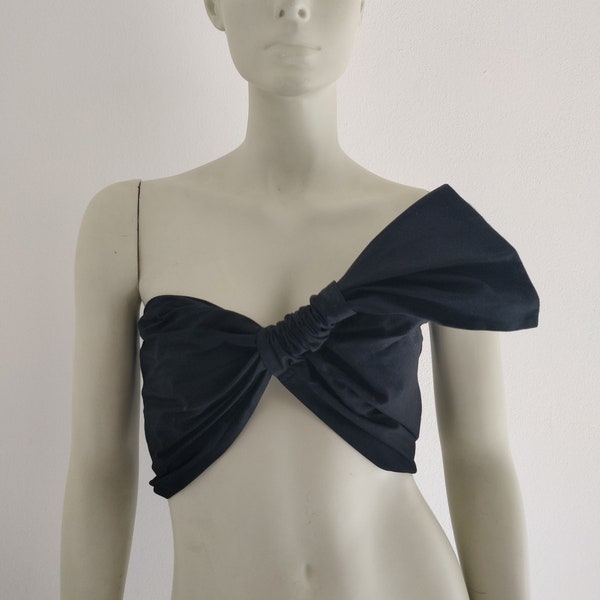 YOHJI YAMAMOTO 1990s bow black cotton bra top, new, Made in Japan