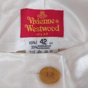 VIVIENNE WESTWOOD 1990s white satin cotton tapered trousers, high waist with Orbit logo buttons image 7