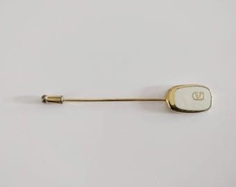 VALENTINO V monogram logo golden brooch from 1980s