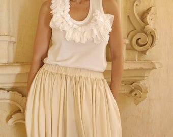COMME DES GARCONS Ss 2000 white cotton ruffled tank top