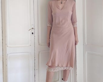 A.F.VANDEVORST pure silk pink slipdress with lace