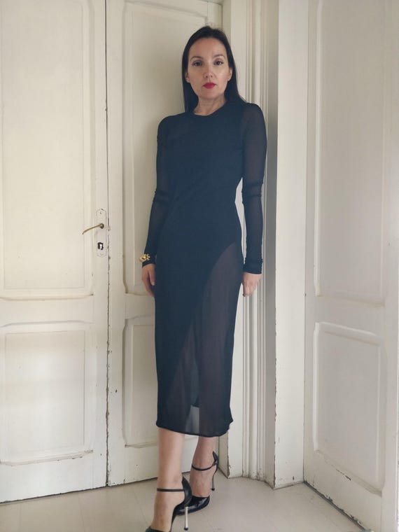 Tom Ford, TOM FORD black cut-out evening dress with sheer silky details