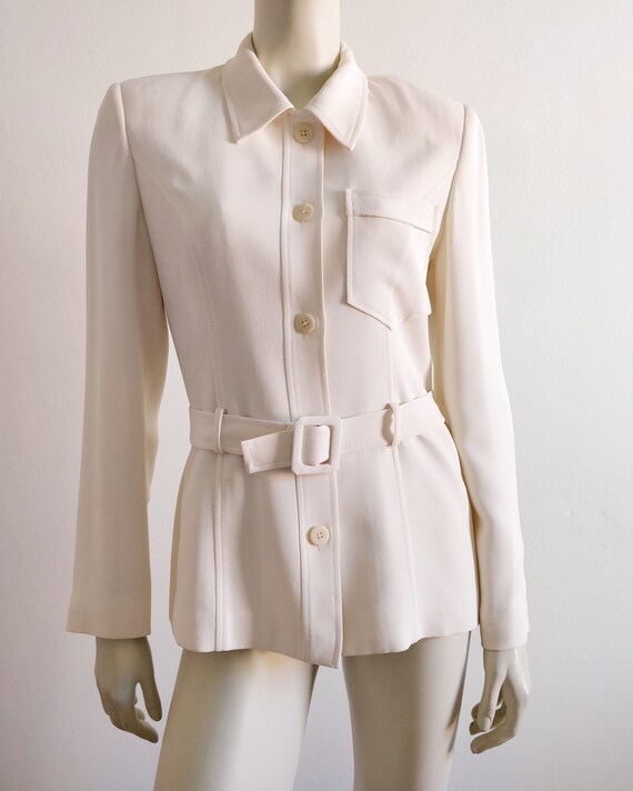 Minimalist white belt jacket