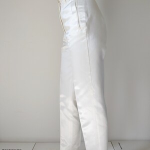 VIVIENNE WESTWOOD 1990s white satin cotton tapered trousers, high waist with Orbit logo buttons image 4