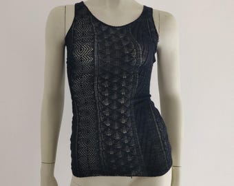 YOHJI YAMAMOTO black wool crochet tank top