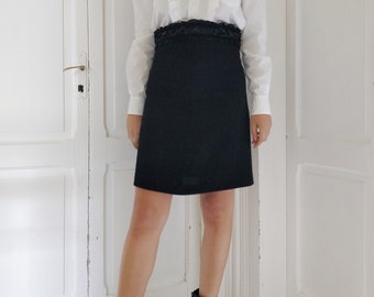 COMME DES GARÇONS black wool tweed skirt/top with embroidered waist