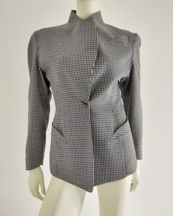1980s THIERRY MUGLER grey houndstooth wool blazer