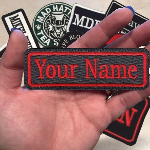 1 Line, Custom Embroidered, Biker, Name Tag, PATCH Iron on or Sew on , 4" wide x 1.25" inch tall