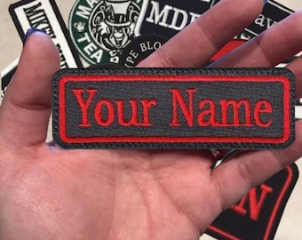 1 Line, Custom Embroidered, Biker, Name Tag, PATCH Iron on or Sew on , 4" wide x 1.25" inch tall