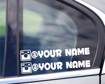 3 x nom d'utilisateur de médias sociaux, personnalisé, texte personnalisé, étiquette, voiture, ordinateur portable, autocollant en vinyle pour votre étiquette instagram