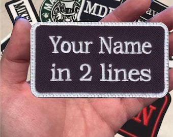 2 Line, Custom Embroidered, Biker, Name Tag, PATCH Iron on or Sew on , 4" wide x 2" inch tall, 10.5cm wide x 5cm