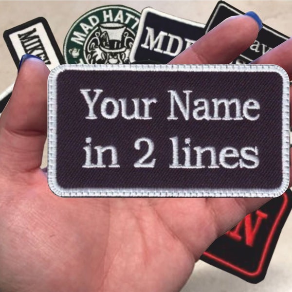 2 Line, Custom Embroidered, Biker, Name Tag, PATCH Iron on or Sew on , 4" wide x 2" inch tall, 10.5cm wide x 5cm