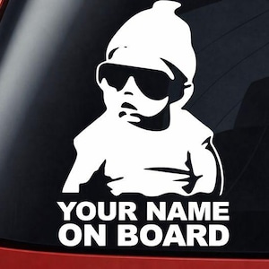 Baby On Board-klistermärke - Personligt med valfritt namn - Bildekal, fönsterdekal