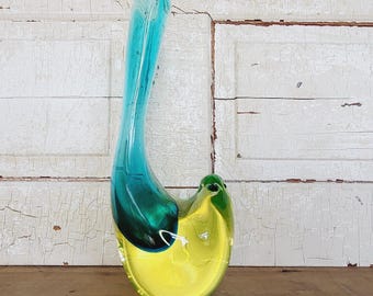 RARE Vintage Murano Cenedese Sommerso Uranium Glass Bird Vase Signed 12.5" MCM