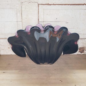 Rare Vintage Archimede Seguso Murano Clam Shell Centerpiece – Black & Pink 1960s