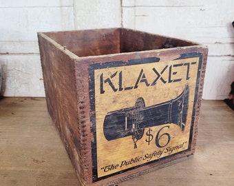 Antique Klaxet Wood Crate with Paper Labels