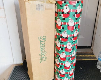 Christmas Santa Green & Red Vintage Dept Store WRAPPING PAPER ROLL 25lb 24”