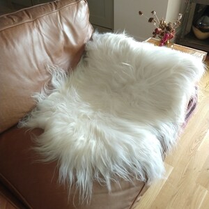 White Luxurious Large Sheepskin, 47&quot; Long, sheepskin rug, Deep-pile, Icelandic. 100% Natural, not dyed, ecological tanins