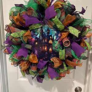Lizzys Logos, Halloween Wreath, Haunted house Wreath, Witches Wreath, Ghost Wreath