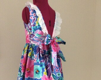 Pink and Blue Floral Girls dress 5-6 READY to ship