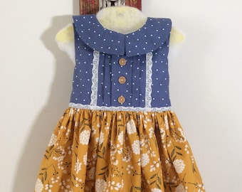Flowered Mustard and Blue toddler dress