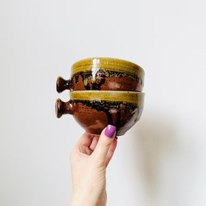 Handmade bowls with handles, Hand-painted Pottery Soup Bowls, Set of 2 Bowls