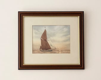 Original Watercolour Painting, Sailing Boat, Nautical Framed Painting, Vintage Art