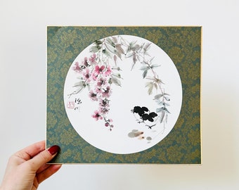 Pintura de seda japonesa sin marco, pintura de flores, pintura de flores de cerezo