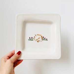 Handmade Wall Plate, Hand-painted Wall Plaque,  Cat Motif, Wall Hanging, Square Wall Plaque, Pottery Wall Decor