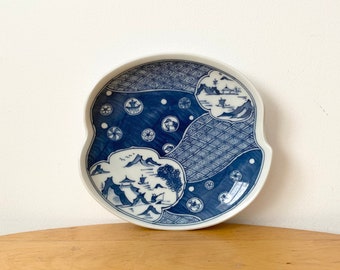 Japanese Porcelain Serving Plate, Sushi Plate, Blue and white porcelain bowl