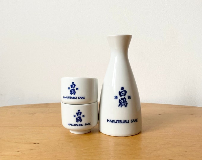 Japanese Hakutsuru Sake Set, Sake Bottle & 2 Cups, Japanese Sake Set