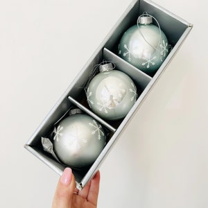 Vintage Glass Baubles, Set of 3 Hand-painted Christmas Tree Ornaments