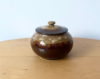 Stoneware Pottery Jar With Lid, Brown Glazed Kitchen Jar
