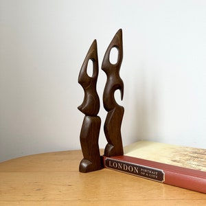 Hand Carved Biomorphic Wooden Sculptures, Man and Woman, Abstract Wood Carvings