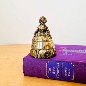 Vintage Brass Southern Belle Victorian Maiden Table Bell, Hand Bell, Victorian Lady, Brass Ornament, Collectible Bell