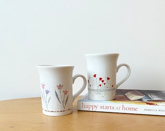 Vintage Tea Mugs, Pair of Floral Mugs, Coloroll Mugs, Coffee Mugs