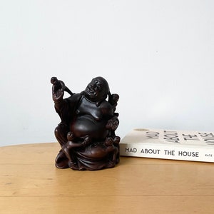 Laughing Buddha Statue With Child, Wooden Buddha