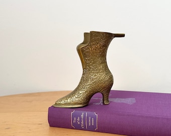 Ornate Brass Victorian Style Bootie, Ashtray, Brass Shoe, Brass Vase