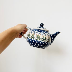 Boleslawiec Pottery Teapot, Hand Painted Teapot, Floral Design, Polish Pottery image 1