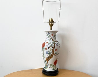 Vintage Ceramic Table Lamp, Hand-painted Oriental Ceramic Lamp