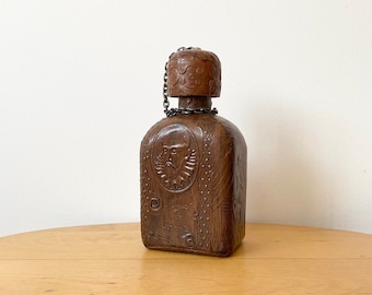 Vintage Leather Bottle, Leather Decanter, Spanish Bottle, Made in Spain